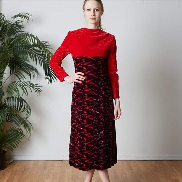 Vintage 60s Velvet Fitted Dress - Picture 3 of 4